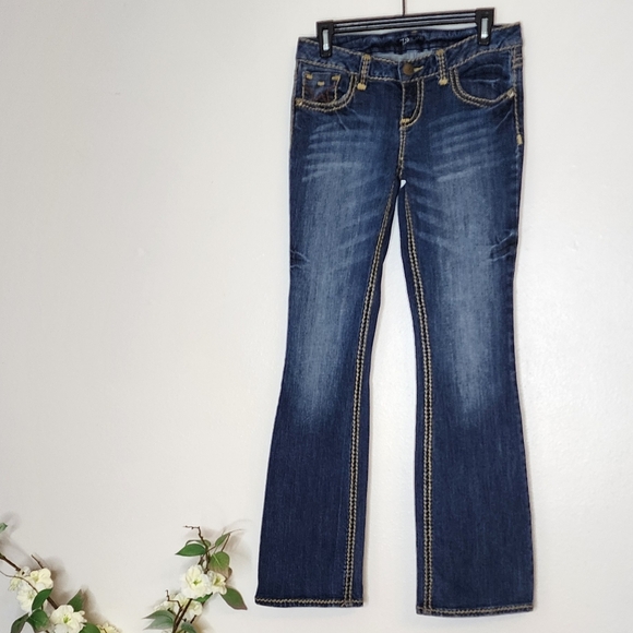 ZCO Womens Bootcut Jeans Thick Stitched Back Pocket Mid Rise Distressed Bohemian - Picture 1 of 13
